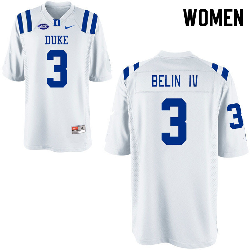 Women #3 Henry Belin IV Duke Blue Devils College Football Jerseys Stitched-White - Click Image to Close